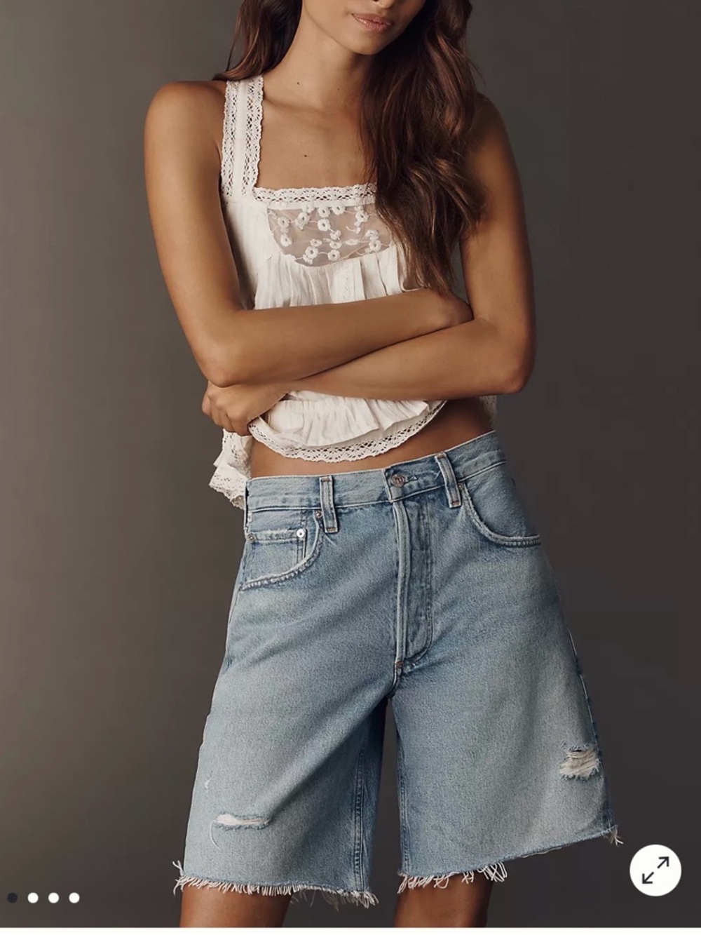 Citizens of Humanity Ayla Shorts 28 High Rise Longline Denim Raw Hem Blue - Picture 2 of 6